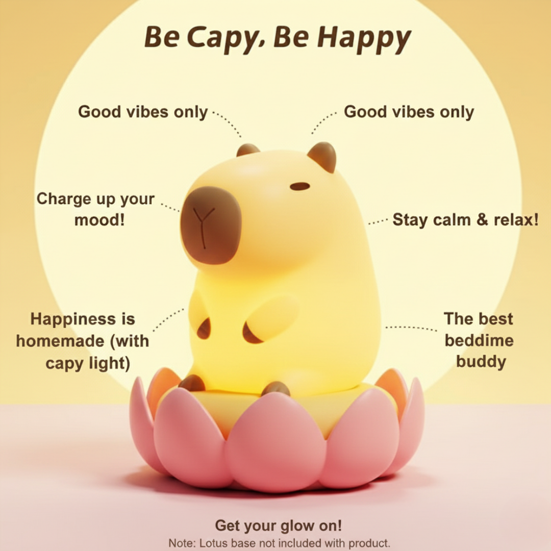 Cute Capybara Night Light – Squishy Silicone LED Lamp, Rechargeable & Dimmable, Cozy Kawaii Light for Kids, Nursery & Dorm Décor