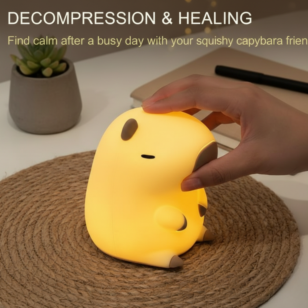 Cute Capybara Night Light – Squishy Silicone LED Lamp, Rechargeable & Dimmable, Cozy Kawaii Light for Kids, Nursery & Dorm Décor
