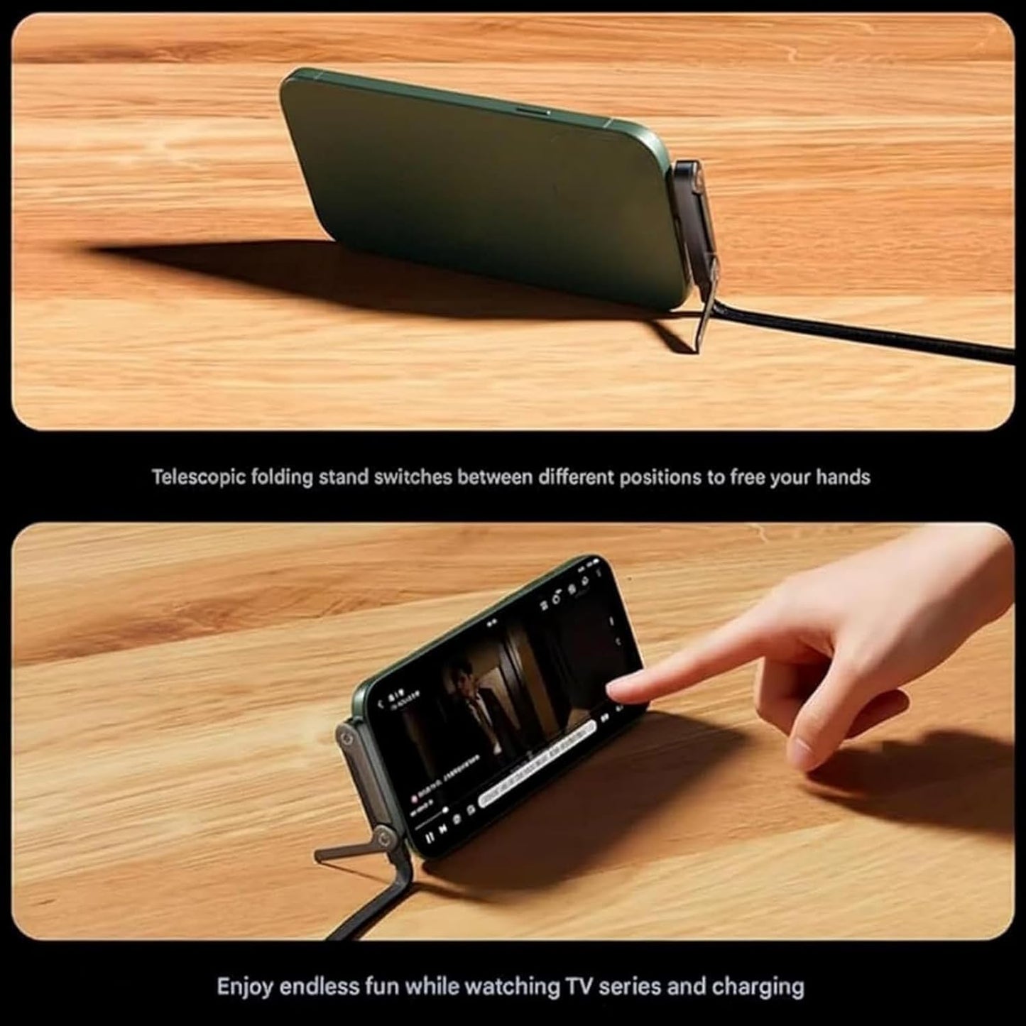 240W Super Fast Charging 2-in-1 Cable with Invisible Holder & Stand for Gaming, Office, Car Travel